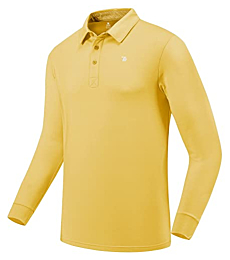 MoFiz Men Long Sleeved Golf Shirt Collar Shirts Comfortable Performance Sports Polo Yellow Size L