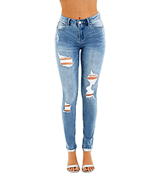 RHODANTHE Mid Rise Stretchy Ripped Skinny Jeans for Women Butt Lift Dsoft Jeans for Women's (6, R2004)