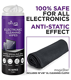 Electronic Wipes Streak-Free (90-Wipes) - Screen Cleaner Wipes for TVs, Monitors, Laptops, Phones, Computers, & More - TV Screen Cleaner - MagicFiber Microfiber Cloth Included from Altura Photo