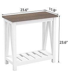 ChooChoo Farmhouse End Table, Rustic Vintage Narrow End Side Table with Storage Shelf for Small Spaces, Nightstand Sofa Table for Living Room, Bedroom White