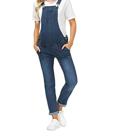 Maternity Overalls with Pockets Comfy Pants for Pregnant Women Dark Blue L