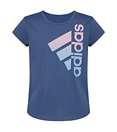 adidas girls Short Sleeve Scoop Neck Tee 22 T Shirt, Blue With Pink, Medium US
