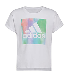 adidas Girls' Toddler Short Sleeve Dolman Waist Tee 22, White with Multicolor, 2T