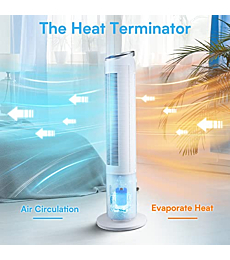 Evaporative Cooler - 40" Portable Air Conditioner with 70° Oscillating & Humidifying, 3 Speeds & 3 Modes, 8H Timer, Cooling Tower Fan with Remote,2 Ice Boxes, Quiet Swamp Cooler for Rooms,office