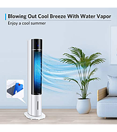 Swamp Cooler Fan, Oscillating Evaporative Air Cooler 43-inch, Quiet Air Conditioner Fan, lnstant Cool & Easy Use, 3 Modes & 3 Speeds, 12H Timer, 2 Ice Boxes, Remote & Panel Control for Room & Office