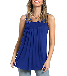 LONGYUAN Womans Summer Tunics Comfy Print Shirts Sleeveless Flowy Basic Tank Top Royal Blue Small