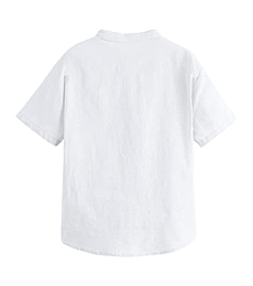 Inorin Boys Button Up Henley Shirt Short Sleeve Lightweight Summer Linen Cotton Dress Shirts Tees Tops with One Pocket White