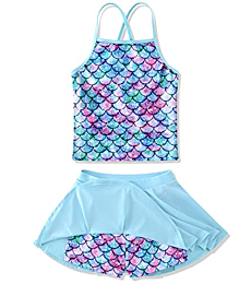 Big Girls Two Piece Swimsuit Mermaid Tankini Halter Bathing Suit Hawaii Swimwear Adjustable Strap Quick Dry 9 10 Years