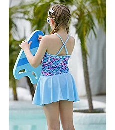 Big Girls Two Piece Swimsuit Mermaid Tankini Halter Bathing Suit Hawaii Swimwear Adjustable Strap Quick Dry 9 10 Years