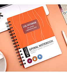 5 Subject Spiral Notebook with Dividers Wide Ruled 6.3"x 8.3" Hardcover Spiral Notebooks for Work Notebook with Tabs A5 Lined Notebook for College Students Writing Journal School Office Supplies, Orange