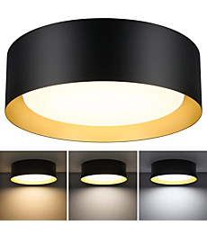 BrightHome Flush Mount Ceiling Light Black, 250W Equivalent LED Ceiling Light Fixture, CCT Adjustable 3000K 4000K 5000K, 13in Modern Dimmable Ceiling Lamp with Gold Accents for Bathroom Hallway