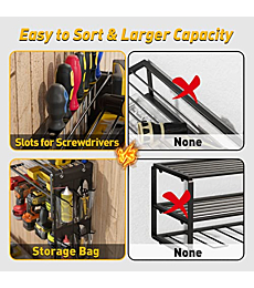 Power Tool Organizer, WILDROAD Garage Tool Wall Mount Organizer Storage Rack, Drill Organizer Holder Steel Shelf for Pegboard Holds 4 Drills with Free Storage Bag, Men's Father's Day Gift