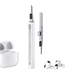 Cleaner Kit for Airpods Pro 1 2 3 Multi-Function Cleaning Pen with Soft Brush Flocking Sponge for Bluetooth Earphones Case Cleaning Tools White