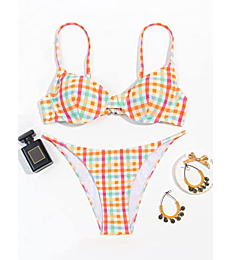 Floerns Women's Bathing Suit Plaid Print Underwire Two Piece Bikini Swimsuit Multi S