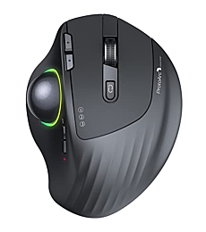 ProtoArc Wireless Bluetooth Trackball Mouse, EM01 2.4G RGB Ergonomic Rechargeable Rollerball Mice with 3 Adjustable DPI, 3 Device Connection&Thumb Control, Compatible for PC, iPad, Mac, Windows-Black