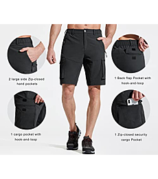 Libin Men's Hiking Cargo Shorts Lightweight Quick Dry Outdoor Golf Shorts for Travel Casual Fishing Water Resistant, Black M