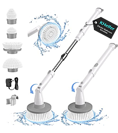 kHelfer Electric Spin Scrubber, KH8W 2023 New Cordless Shower Scrubber with 4 Replacement Head, 1.5H Bathroom Scrubber Dual Speed, Shower Cleaning Brush with Extension Arm for Bathtub Grout Tile Floor
