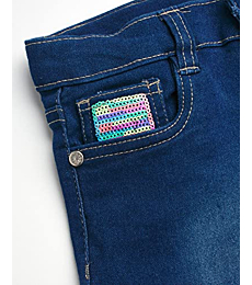 dELiAs Girls' Shorts - Embroidered Soft Stretch Denim Jeans Shorts with Sequins (Big Girl), Size 16, Medium Indigo Butterfly