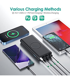 5 in 1 Wireless Portable Charger,36800mAh 15W Wireless Charging Dual QC4.0 25W PD Fast USB C Power Bank,IP65 Solar Charger,5 Output 3 Input Battery Pack Compatible with iPhone13,12,Samsung Galaxy,iPad