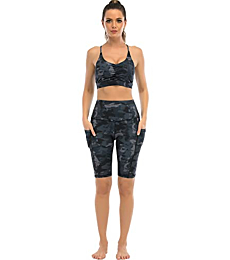 CHRLEISURE Biker Shorts with Pockets for Women High Waist, Tummy Control Workout Spandex Shorts (12“ Graffiti Gray, S)