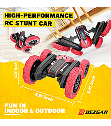 BEZGAR Remote Control Car - Double Sided Mini RC Stunt Car, 360° Flips Rotating RC Cars with LED Lights, 2.4Ghz Indoor/Outdoor All Terrain Rechargeable Electric Toy Cars Gifts for Boys Kids and Adults