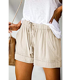 FEKOAFE Women Comfy Drawstring Summer Casual Elastic Waist Cotton Shorts with Pockets