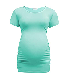Bearsland Womens Maternity Tshirt 3 Packs Classic Side Ruched Tee Top Mama Pregnancy Clothes,Pink+mintgreen+LtGray,s