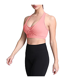 Aoxjox Twist Sports Bras for Women Workout Fitness Training Elegance V Neck Racerback Yoga Crop Tank Top (Light Pink, Medium)
