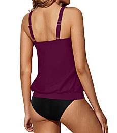 Yonique Blouson Tankini Swimsuits for Women Loose Fit Two Piece Bathing Suits Purple S