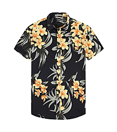 Damipow Hawaiian Shirts for Men Short Sleeve Aloha Beach Shirt Floral Summer Casual Button Down Shirts,Yellow Flower,L