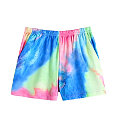 Yiomoroe Youth Girls Tracksuit Tie Dye Outfit Crewneck Keyhole Twist Front T-Shirt and Shorts 2Pcs Summer Sport Outfits