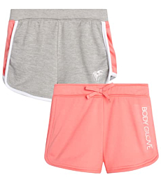 Body Glove Girls? Active Shorts - 2 Pack Cozy Fleece Athletic Gym Dolphin Shorts (Size: 7-12), Size 12, Coral/Grey