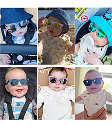 Flexible Polarized Baby Sunglasses with Strap for Newborn Infant Boys Girls Age 0-24 Months，100% UV Protection (Matte White / Mirrored Purple+Matte Green / Mirrored Green)