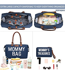 DOFASAYI Mommy Bag, Diaper Bag Tote with Changing Pad, Pouches, Straps, Stroller Hook, Large Waterproof Travel Tote Bag for Mom, Dad, and Boys, Girls, Hospital Bags for Labor and Delivery, Blue