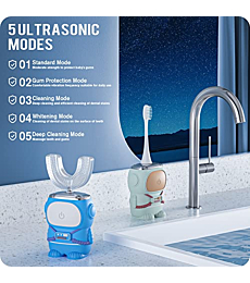 Ultrasonic Kid's U-Shaped Electric Toothbrush, IPX7 Waterproof, Five Cleaning Modes, 60S Smart Reminder (Cartoon Astronaut, Ages 2-12)…