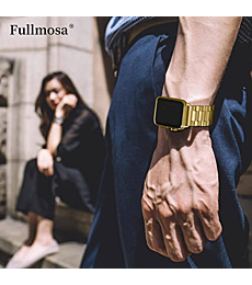 Fullmosa Compatible Apple Watch Band 42mm 44mm 45mm 38mm 40mm 41mm, Stainless Steel iWatch Band with Case for Apple Watch Series 7/6/5/4/3/2/1/SE, 42mm 44mm 45mm Golden