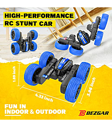 BEZGAR Remote Control Car - Double Sided Mini RC Stunt Car, 360° Flips Rotating RC Cars with LED Lights, 2.4Ghz Indoor/Outdoor All Terrain Rechargeable Electric Toy Cars Gifts for Boys Kids and Adults