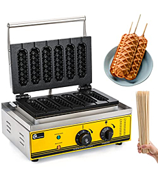 CGOLDENWALL New Commercial/Home Corn Hot Dog Waffle Maker Machine 1550W 6Pcs French Muffin Irons Non-stick Stainless Steel Waffle Stick Maker, 50-300 ℃ Temp Control 110V Yellow