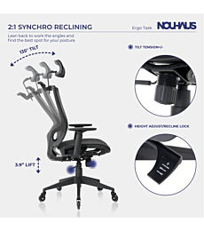 NOUHAUS ErgoTASK – Ergonomic Task Chair, Computer Chair and Office Chair with Headrest. Rolling Swivel Chair with Rollerblade Wheels