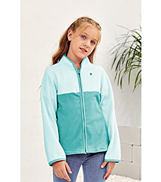 Girls Fleece Jacket Full-Zip Long Sleeve Stand Collar Coat with Pockets 12-13 Years