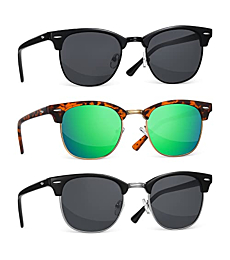 AOMASTE Sunglasses Men/Women Polarized Sunglasses for Mens Womens Retro Mirror Lens for Driving Fishing UV400 Protection (Black Black + Black Silver + Leo Green)