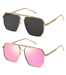 Polarized Sunglasses for Women Men Retro Oversized Sunglasses Square Classic aviator Sunglasses UV4002pack