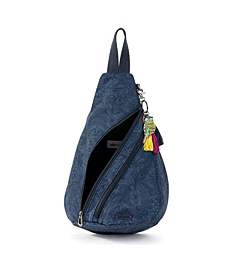 Sakroots On The Go Sling Backpack in Nylon Eco Twill, Main Zipper Closure, Made from Recycled Materials, Indigo Spirit Desert