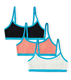 INNERSY Girls Cotton Training Bra 3 Pack Big Girls Cami Crop Bralette with Adjustable Straps First Bras for Teens Aged 7-16 (10-12 Years, Black/Living Coral/White)
