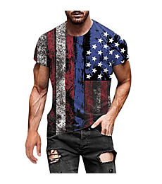 Fashion Mens T Shirt Soft Fitted Print T-Shirt Moisture-Wicking Crewneck T-Shirt Men's Essentials Independence Day