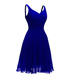 Dressever Summer Cocktail Dress V-Neck Adjustable Spaghetti Strap Chiffon Sundress with Pockets Royal Blue S