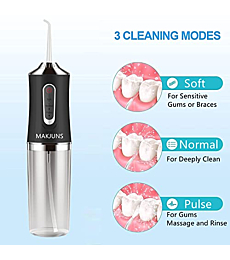 Water Flosser Cordless Teeth Cleaner MAKJUNS Portable Water Teeth Cleaner with 3 Modes 4 Jets-Rechargeable Dental Oral Irrigator for Travel Home Braces(Black)