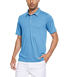 MAGCOMSEN Athletic Polo Shirt for Men Golf Polo Shirts Short Sleeve Performance Golf T Shirts Summer Work Shirts Fishing Shirts Casual Collared T-Shirts Sky Blue