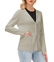 Womens Casual Blazers Lightweight Lapel Collar Sweater for Work (XL, Beige)