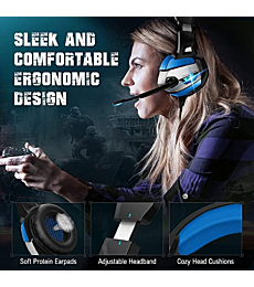 Gaming Headset Gaming Headphone with 360° Adjustable Noise Canceling Microphone, Led Light and Over Ear Memory Earmuff for PS4, PS5, PC (Black Blue)